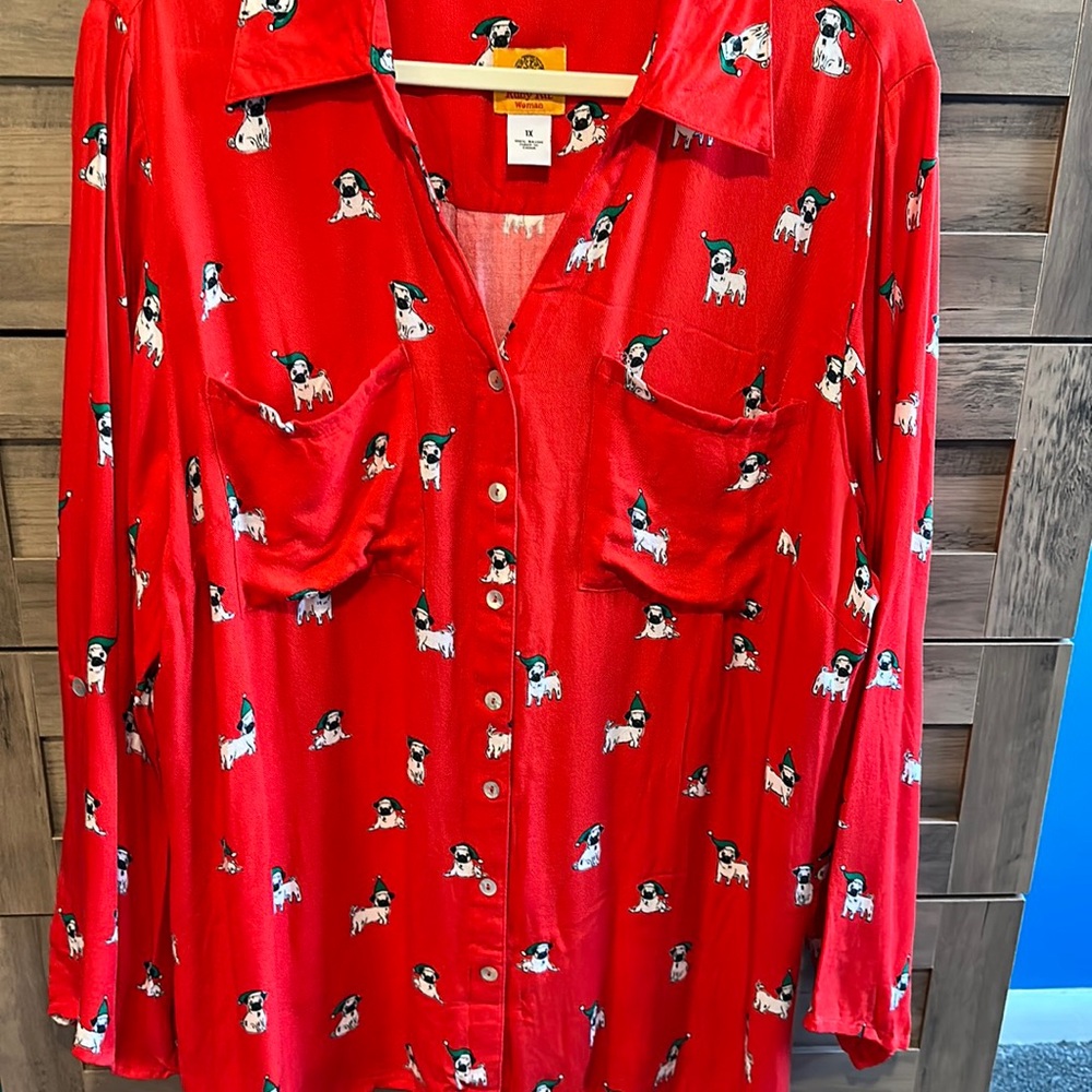 Ruby Rd Pug Christmas Top